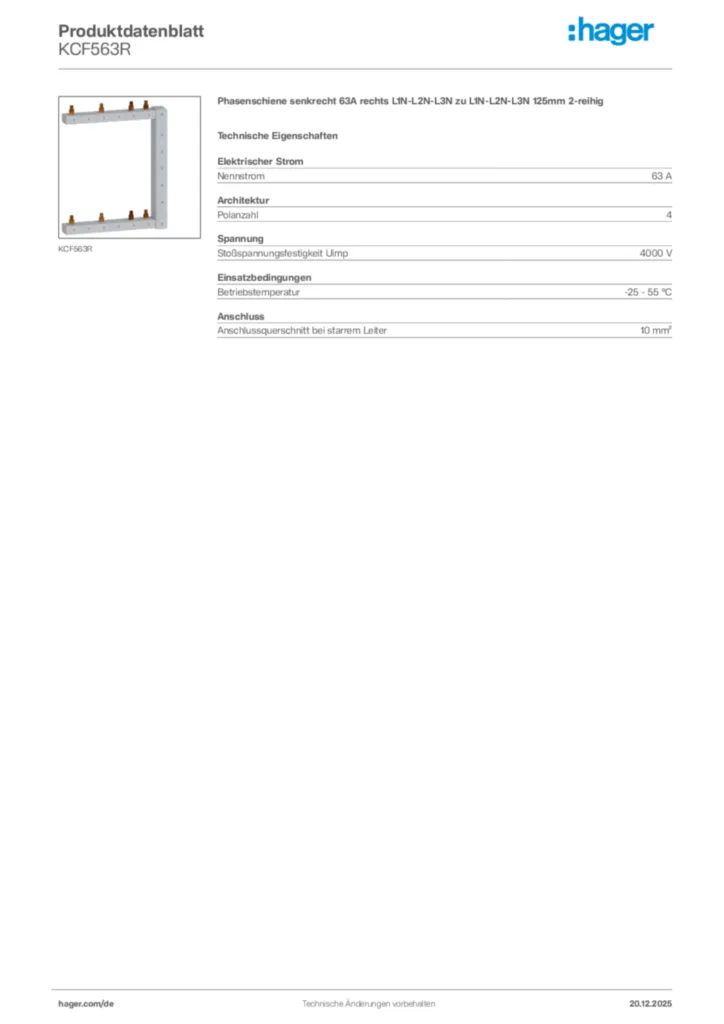 Bild Hager Produktdatenblatt KCF563R | Hager Deutschland