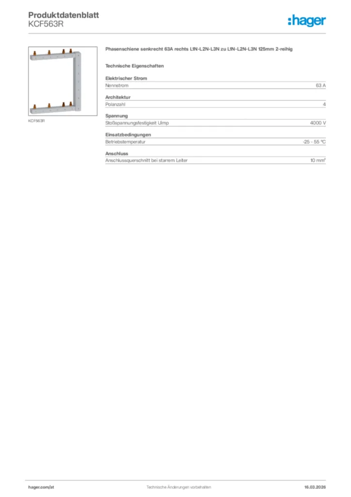 Bild Hager Produktdatenblatt KCF563R | Hager Deutschland