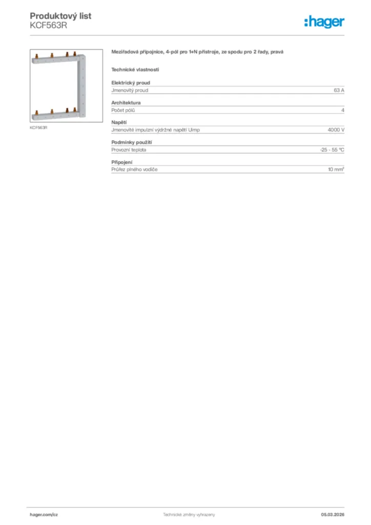 Obrázek Hager Product data sheet KCF563R | Hager