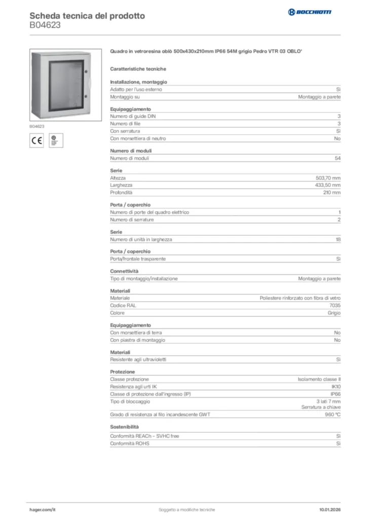 Immagine Bocchiotti Scheda tecnica del prodotto B04623 | Hager Italia