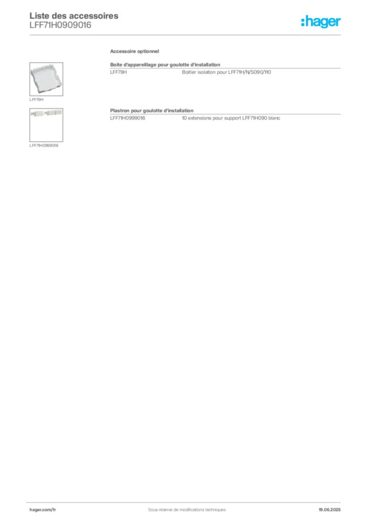 Image Hager Fiche technique du produit LFF71H0909016 | Hager France