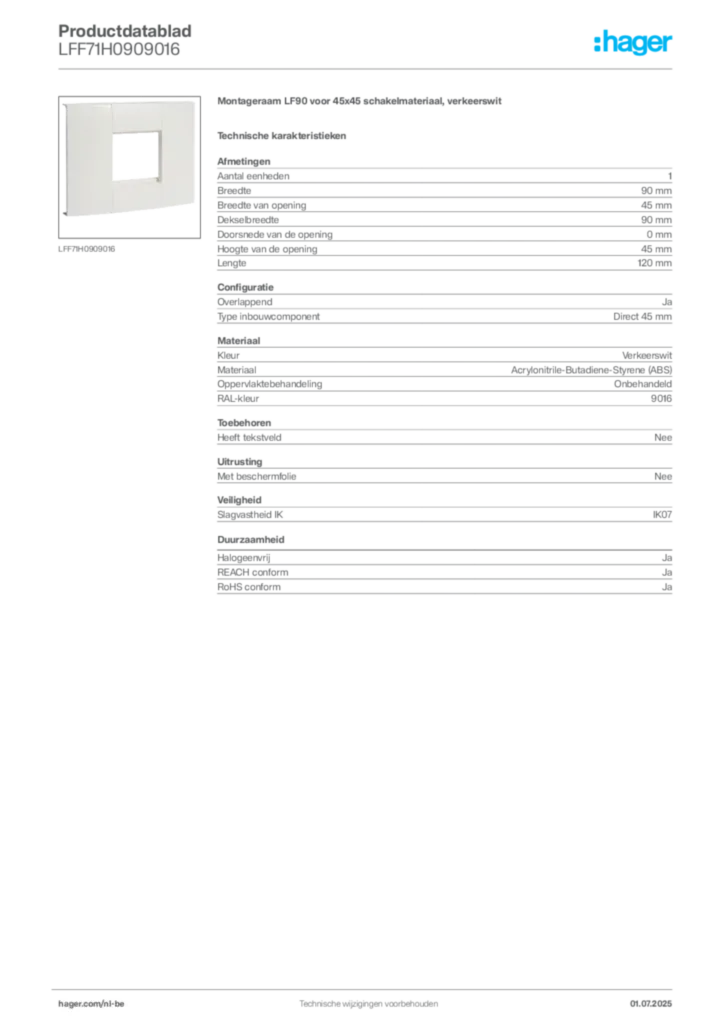 Afbeelding Hager Productdatablad LFF71H0909016 | Hager Belgium