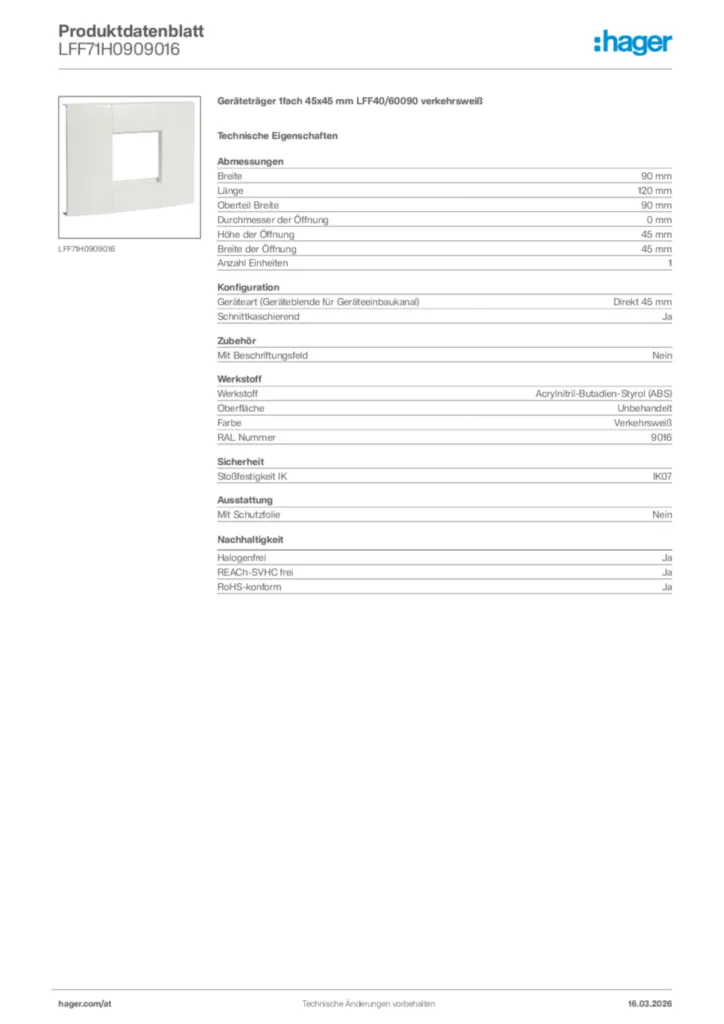 Bild Hager Produktdatenblatt LFF71H0909016 | Hager Deutschland