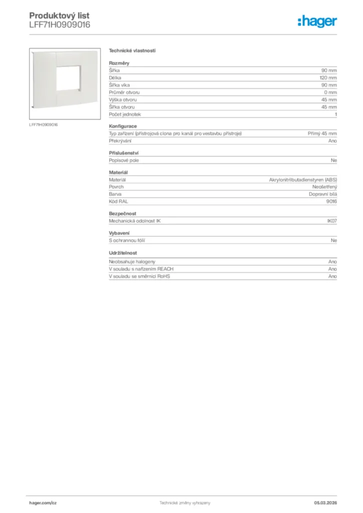 Obrázek Hager Product data sheet LFF71H0909016 | Hager