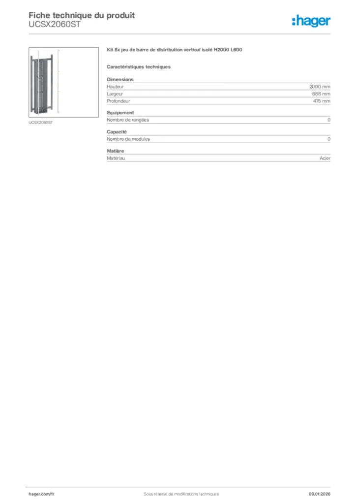 Image Hager Fiche technique du produit UCSX2060ST | Hager France
