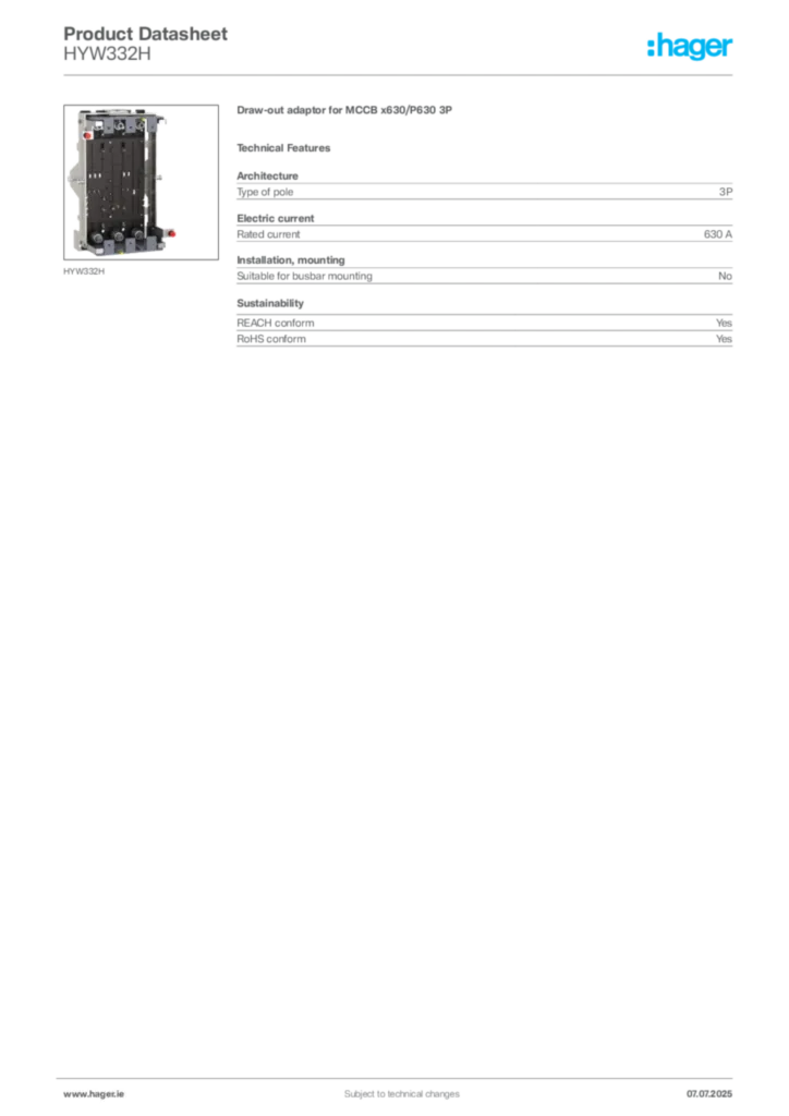 Image Hager Product data sheet HYW332H  | Hager