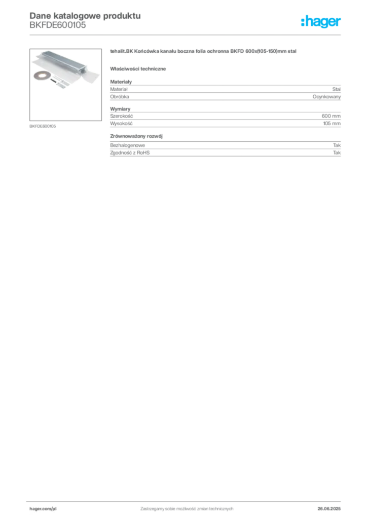 Zdjęcie Hager Karta katalogowa BKFDE600105 | Hager Polska