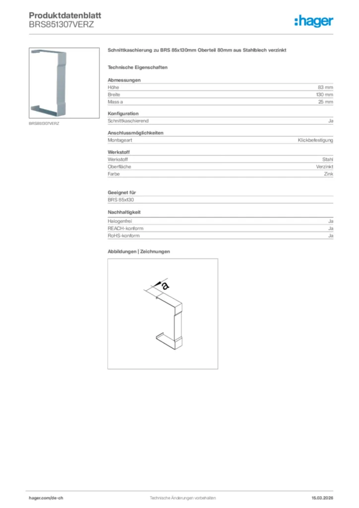 Bild Hager Produktdatenblatt BRS851307VERZ | Hager Schweiz