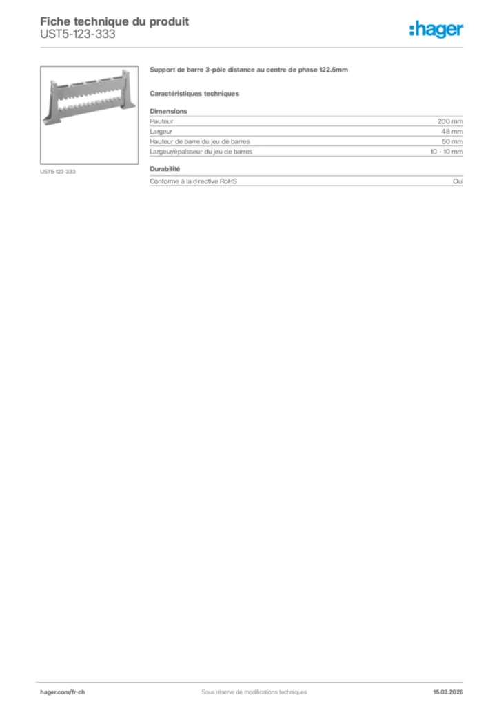 Image Hager Fiche technique du produit UST5-123-333 | Hager Suisse