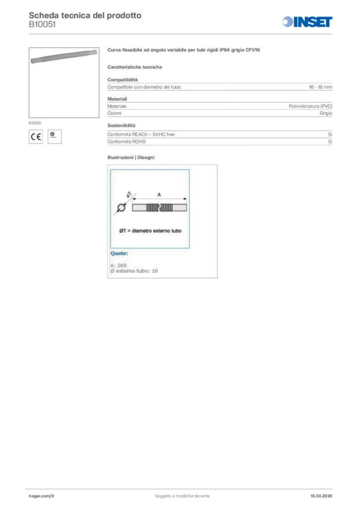 Immagine Inset Scheda tecnica del prodotto B10051 | Hager Italia