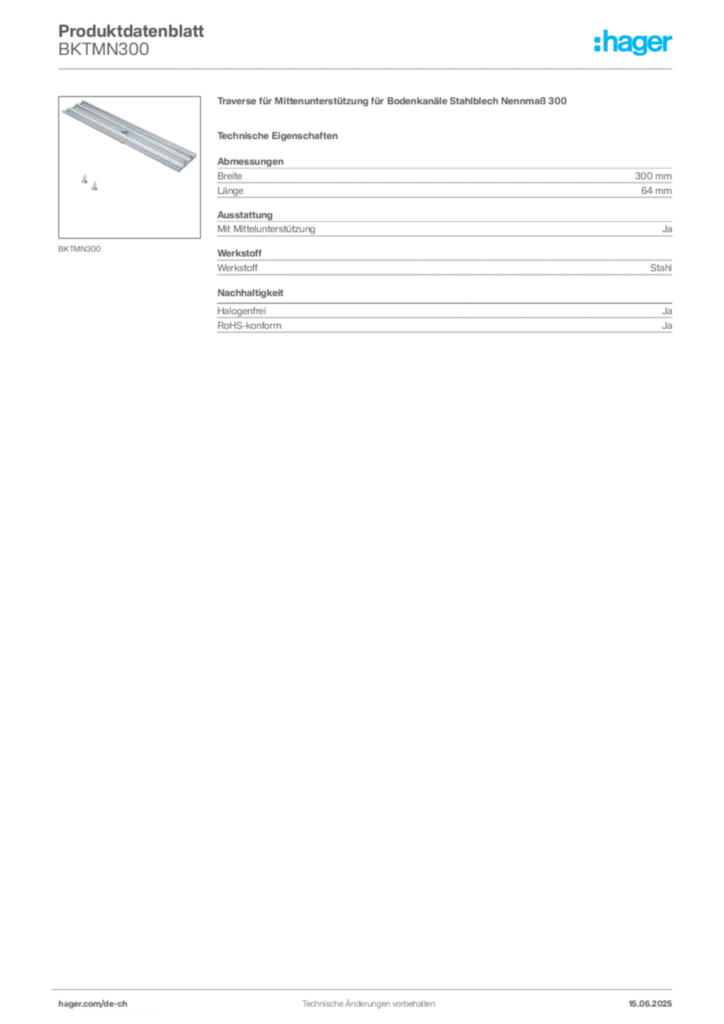 Bild Hager Produktdatenblatt BKTMN300 | Hager Schweiz