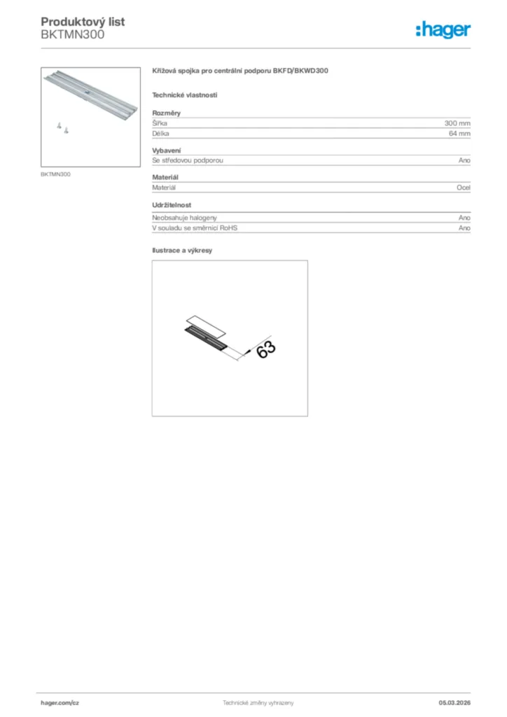 Obrázek Hager Product data sheet BKTMN300 | Hager