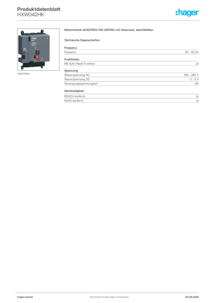 Bild Hager Produktdatenblatt HXW042HK | Hager Deutschland