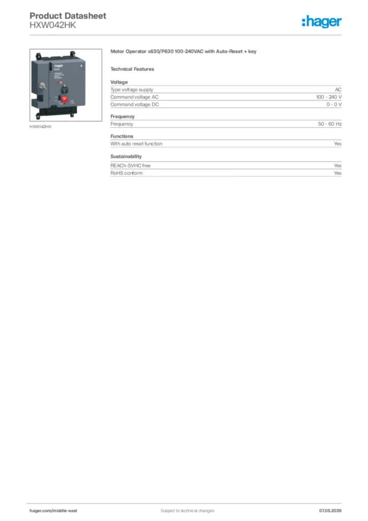 Image Hager Product data sheet HXW042HK  | Hager