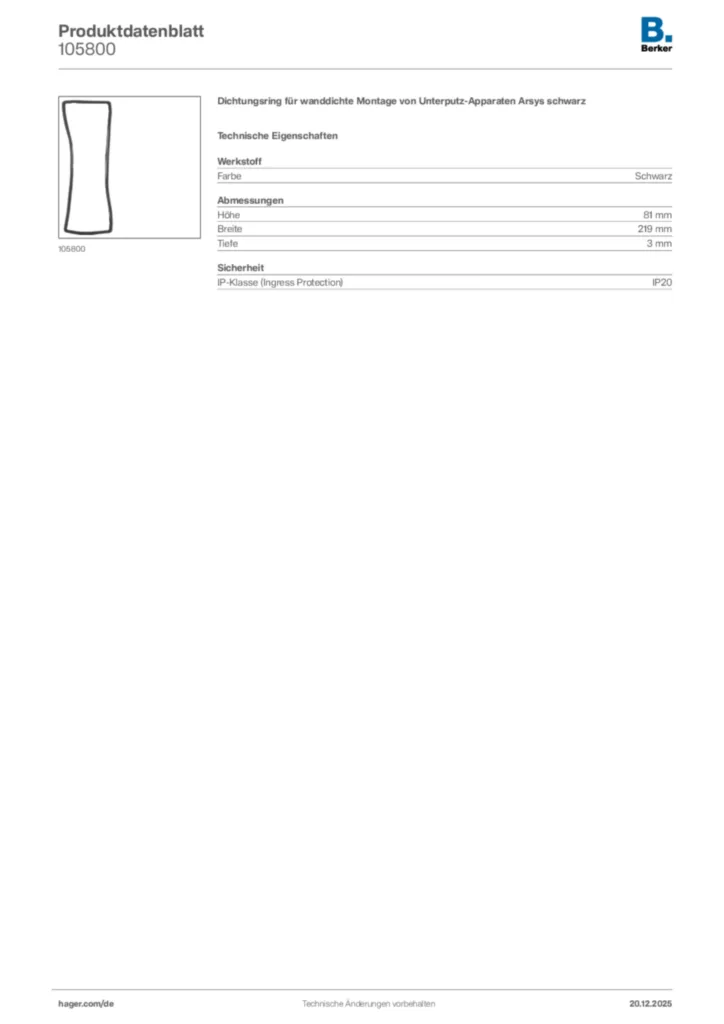 Bild Berker Produktdatenblatt 105800 | Hager Deutschland