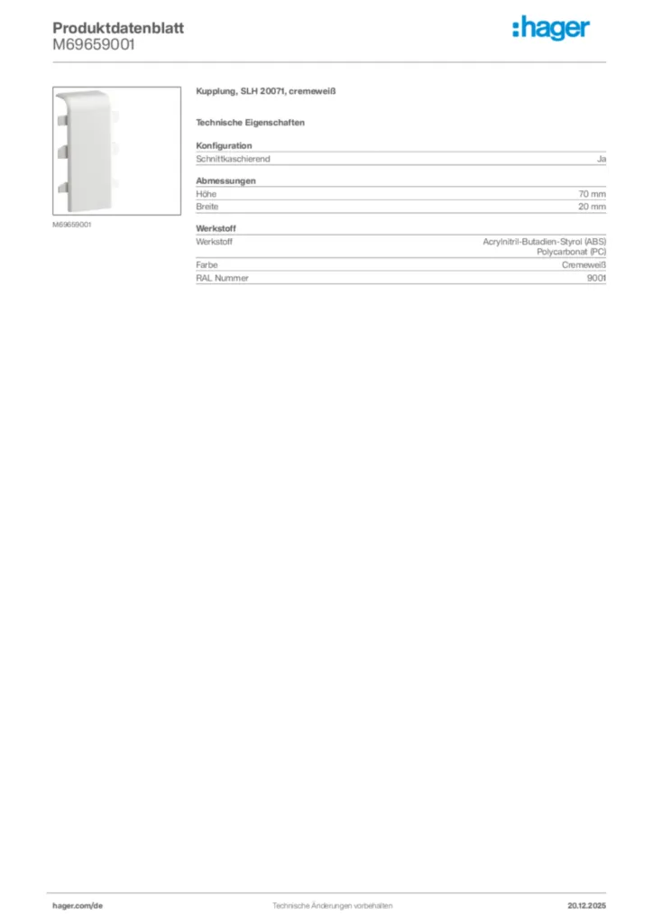 Bild Hager Produktdatenblatt M69659001 | Hager Deutschland