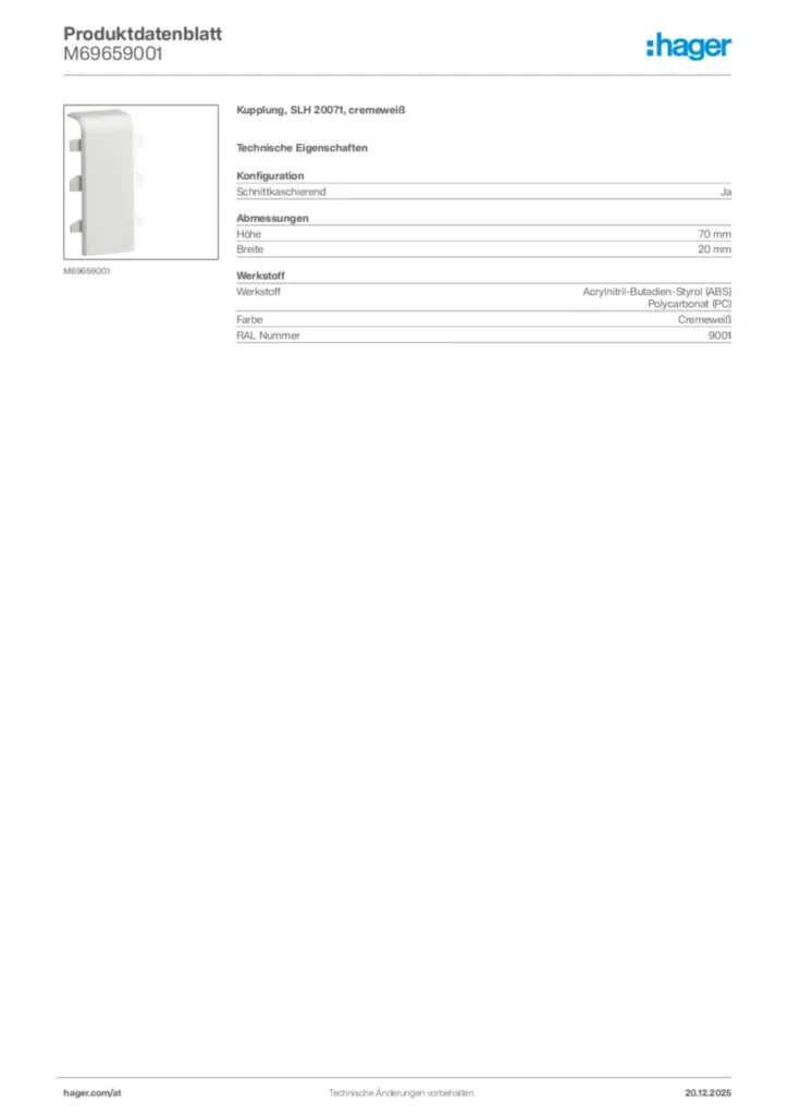 Bild Hager Produktdatenblatt M69659001 | Hager Deutschland