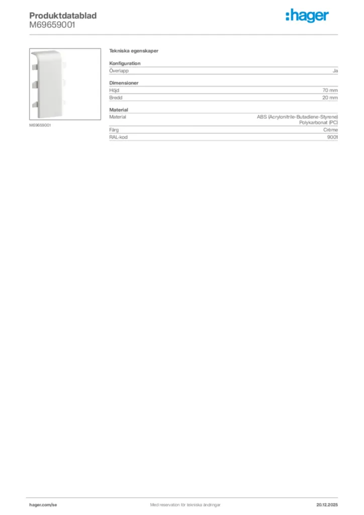 Bild Hager Produktdatablad M69659001 | Hager Sverige