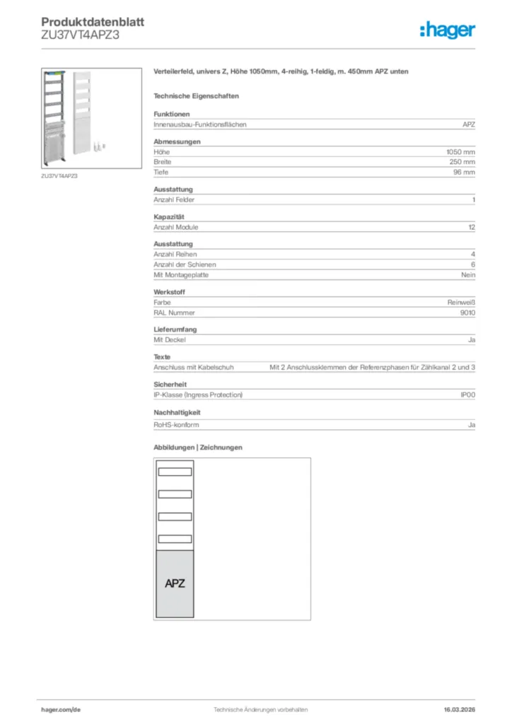 Bild Hager Produktdatenblatt ZU37VT4APZ3 | Hager Deutschland