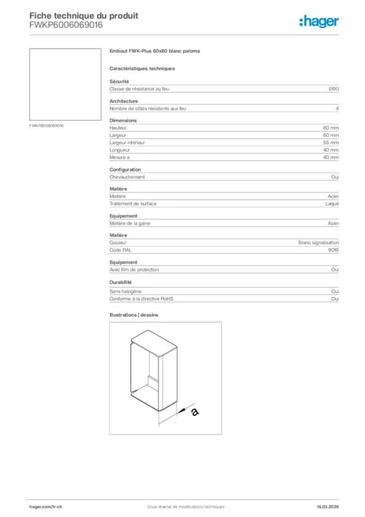 Image Hager Fiche technique du produit FWKP6006069016 | Hager Suisse