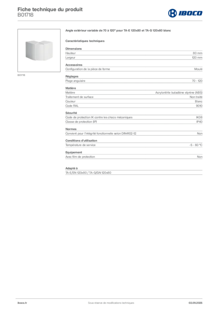 Image Iboco Fiche technique du produit B01718 | Hager France