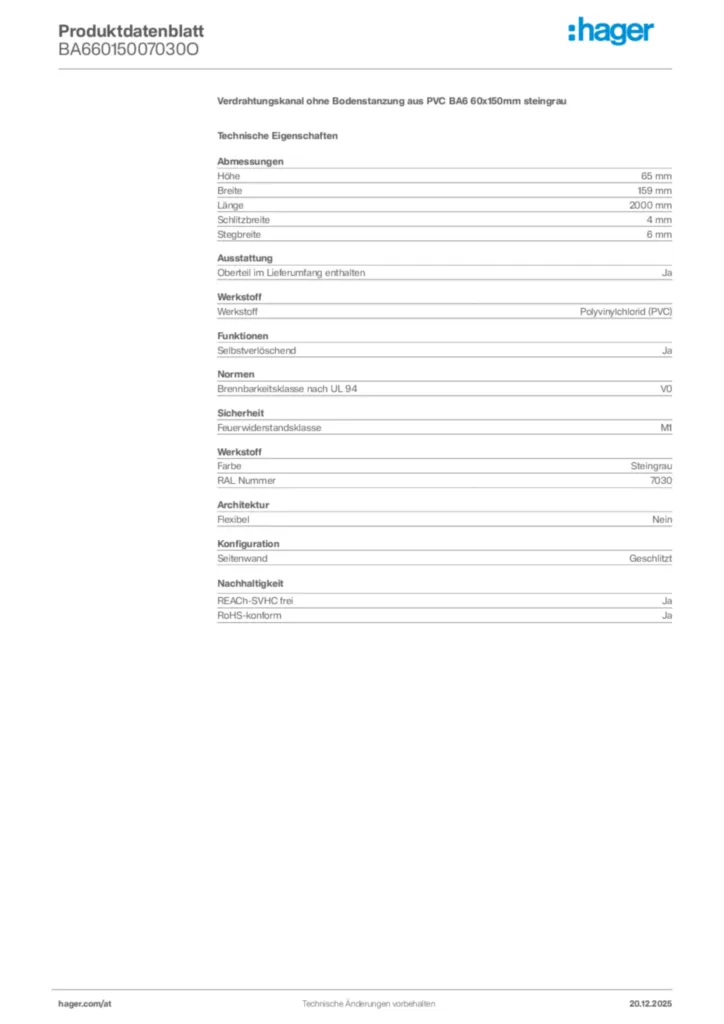 Bild Hager Produktdatenblatt BA66015007030O | Hager Deutschland