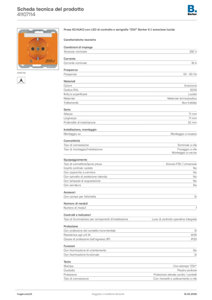 Immagine Berker Scheda tecnica del prodotto 41107114 | Hager Italia