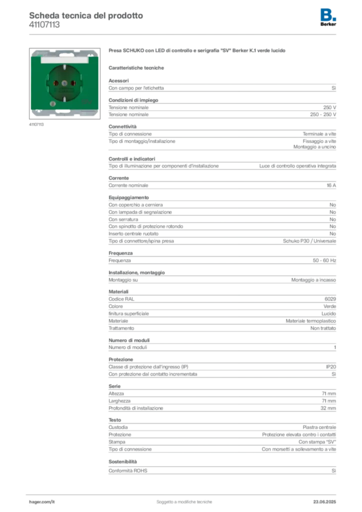 Immagine Berker Scheda tecnica del prodotto 41107113 | Hager Italia