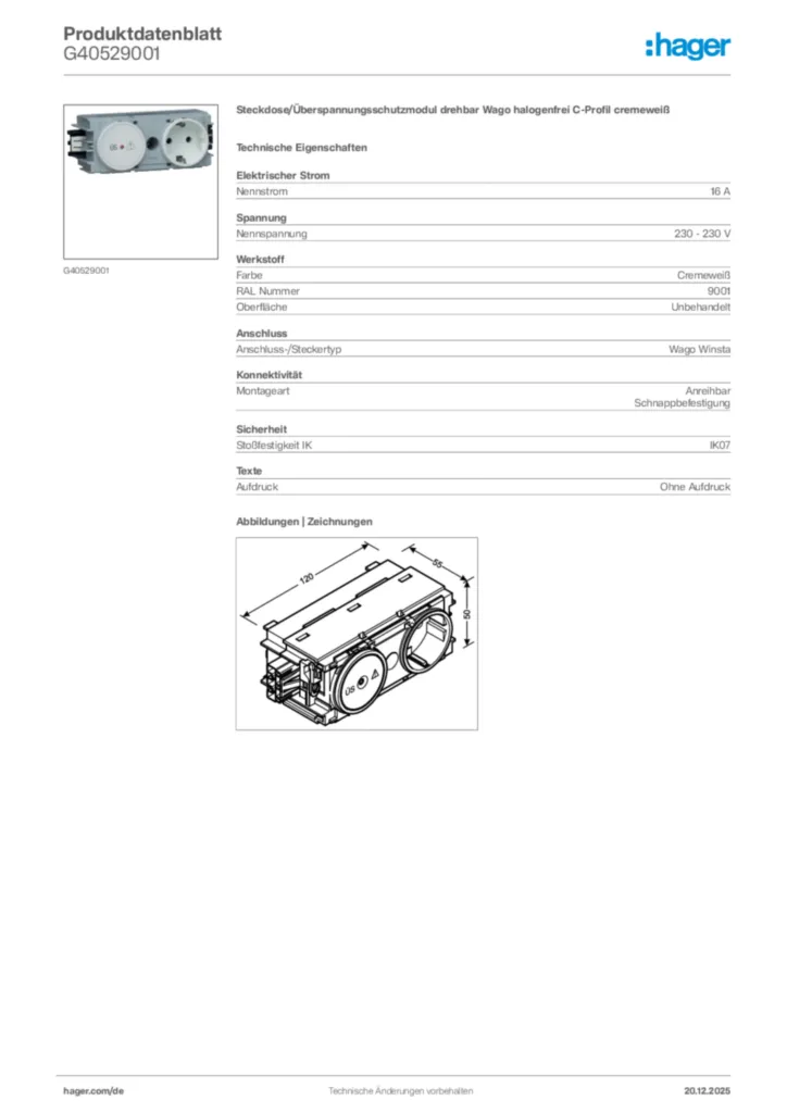 Bild Hager Produktdatenblatt G40529001 | Hager Deutschland