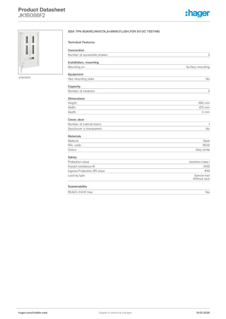 Image Hager Product data sheet JK1B086F2  | Hager