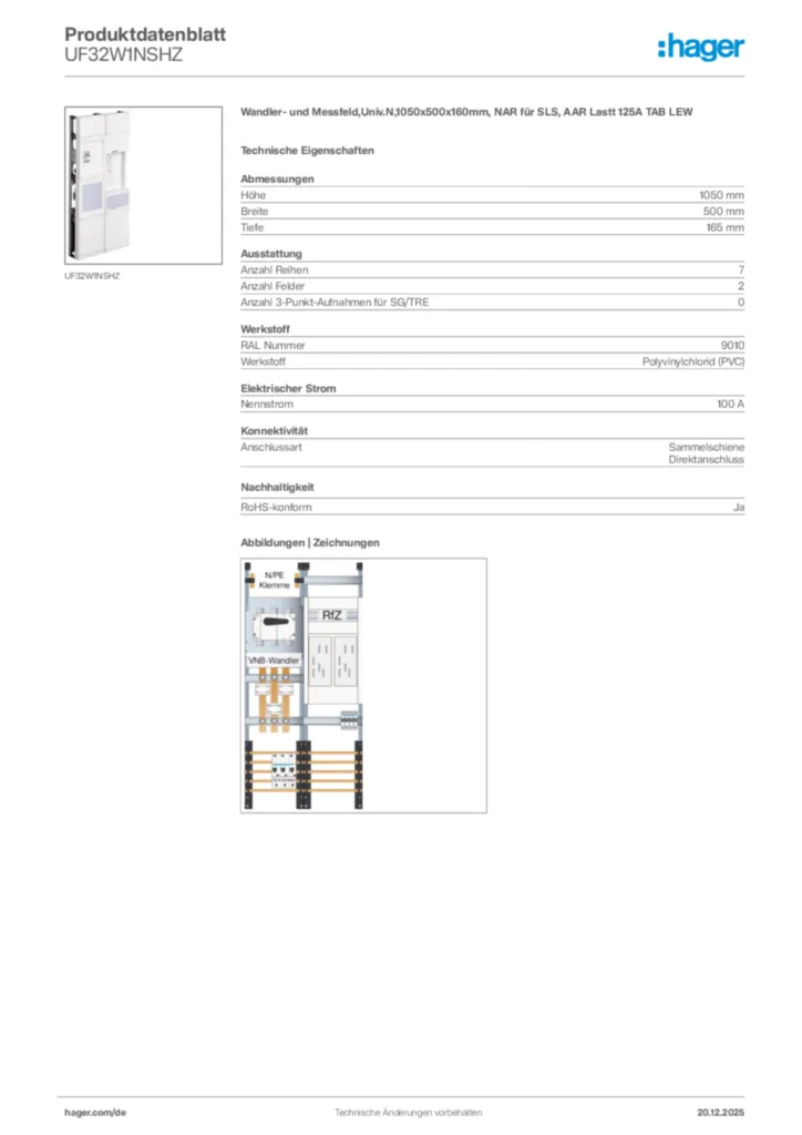 Bild Hager Produktdatenblatt UF32W1NSHZ | Hager Deutschland