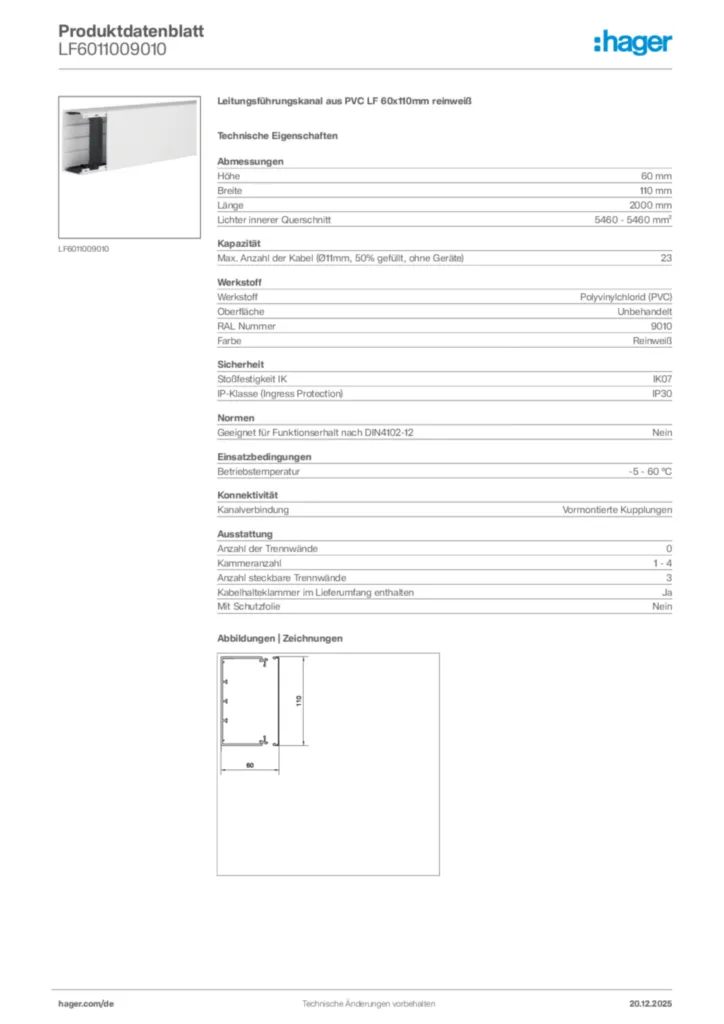 Bild Hager Produktdatenblatt LF6011009010 | Hager Deutschland