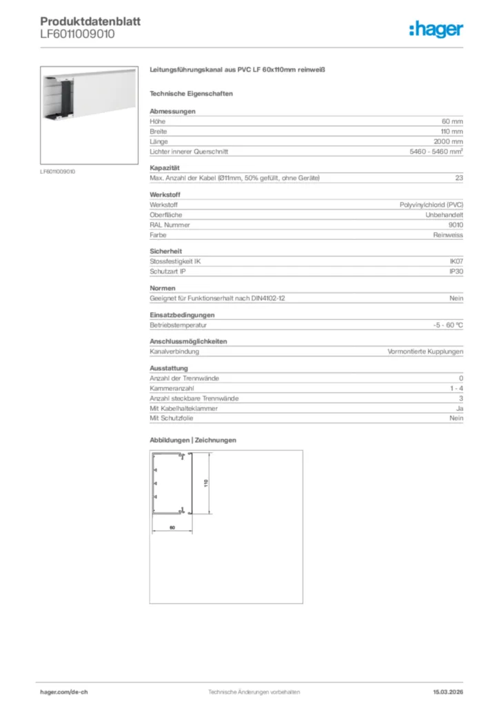 Bild Hager Produktdatenblatt LF6011009010 | Hager Schweiz
