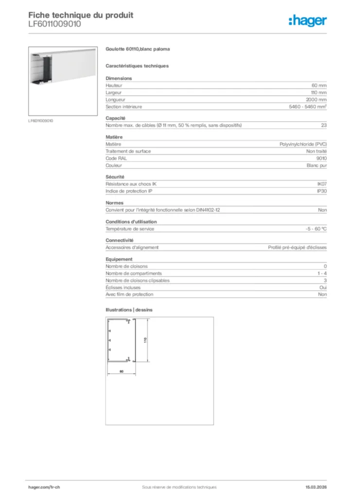 Image Hager Fiche technique du produit LF6011009010 | Hager Suisse