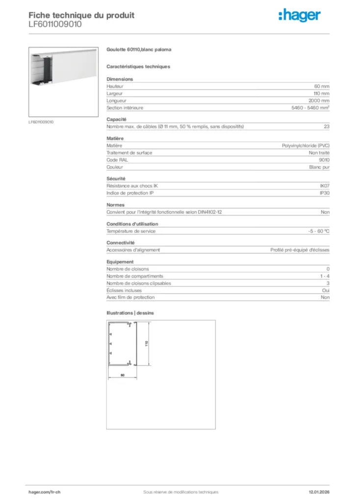 Image Hager Fiche technique du produit LF6011009010 | Hager Suisse