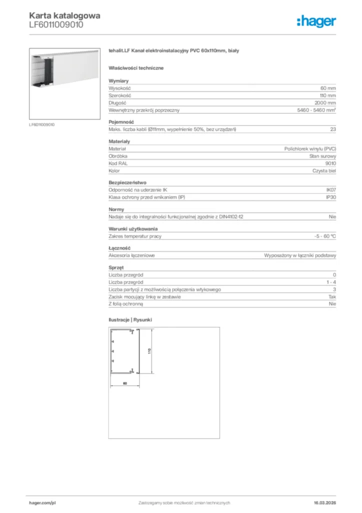 Zdjęcie Hager Karta katalogowa LF6011009010 | Hager Polska