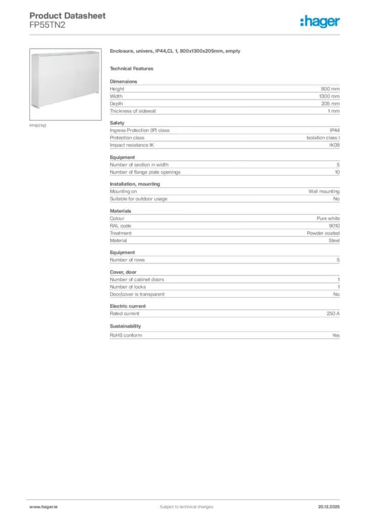 Image Hager Product data sheet FP55TN2  | Hager