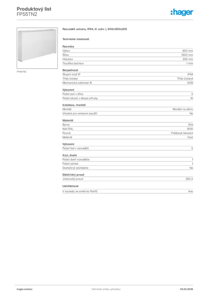 Obrázek Hager Product data sheet FP55TN2 | Hager