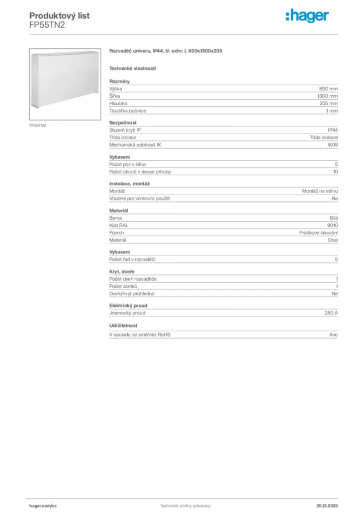 Obrázek Hager Produktový list FP55TN2 | Hager