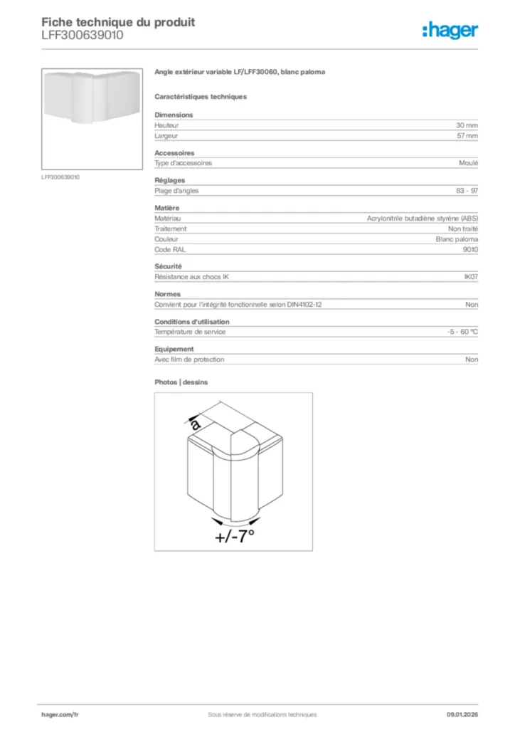 Image Hager Fiche technique du produit LFF300639010 | Hager France