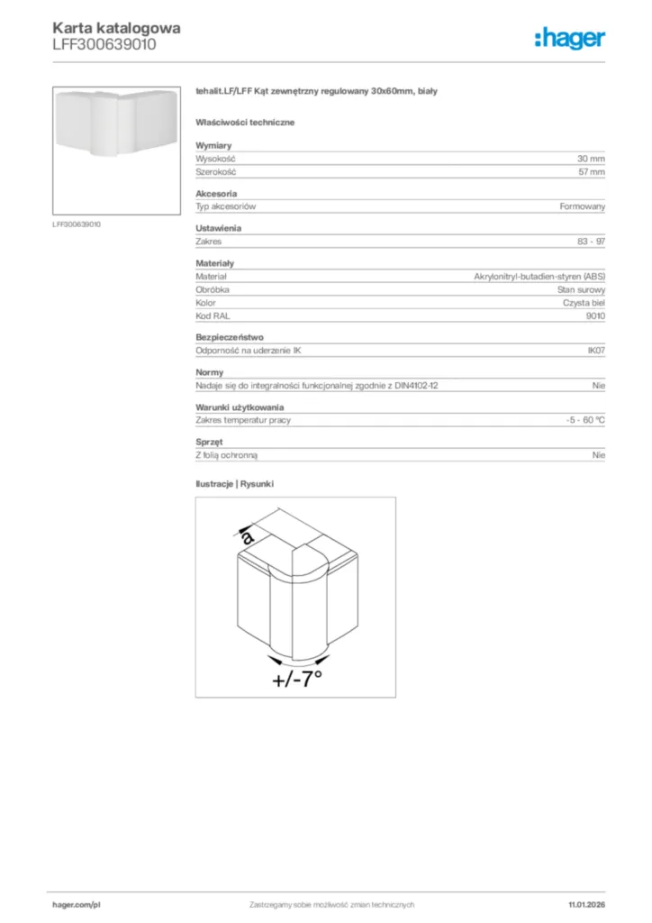 Zdjęcie Hager Karta katalogowa LFF300639010 | Hager Polska
