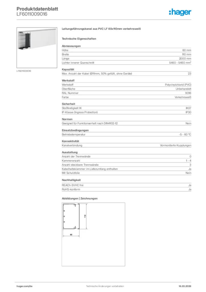 Bild Hager Produktdatenblatt LF6011009016 | Hager Deutschland
