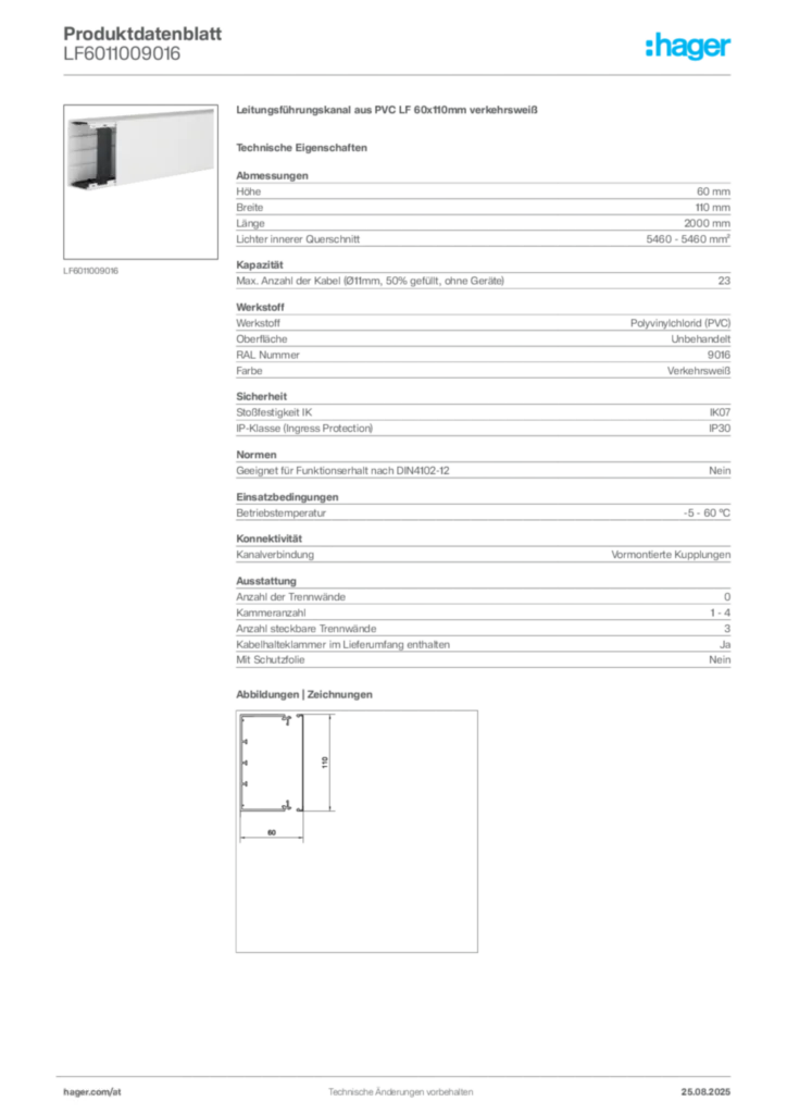 Bild Hager Produktdatenblatt LF6011009016 | Hager Deutschland