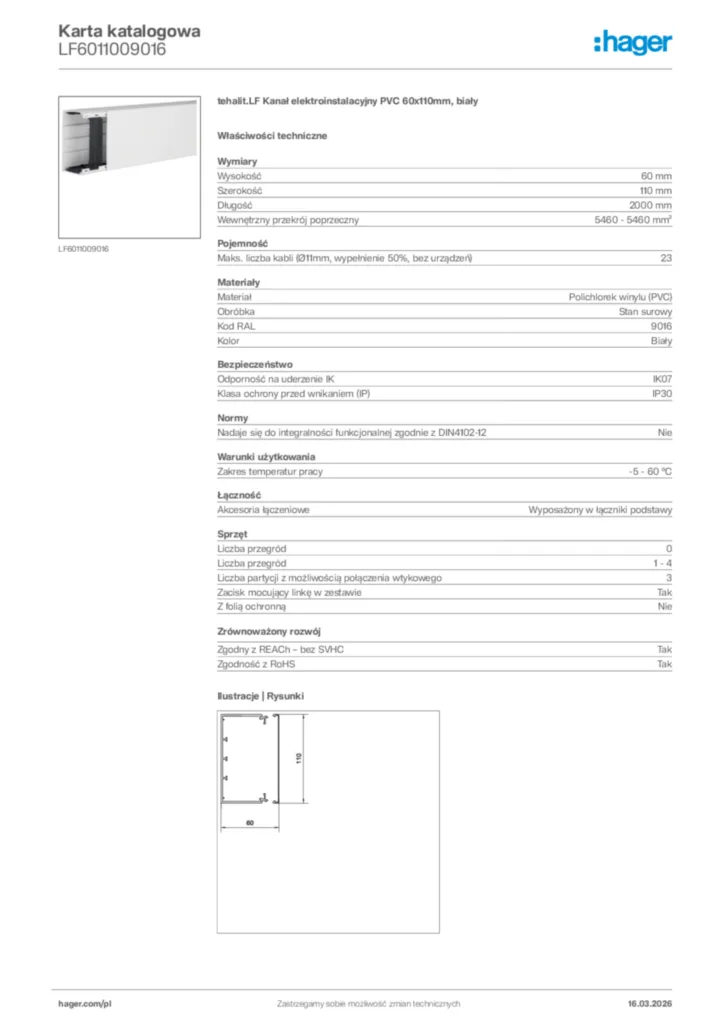 Zdjęcie Hager Karta katalogowa LF6011009016 | Hager Polska
