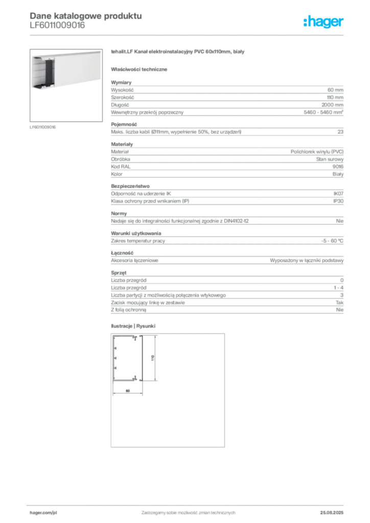 Zdjęcie Hager Karta katalogowa LF6011009016 | Hager Polska