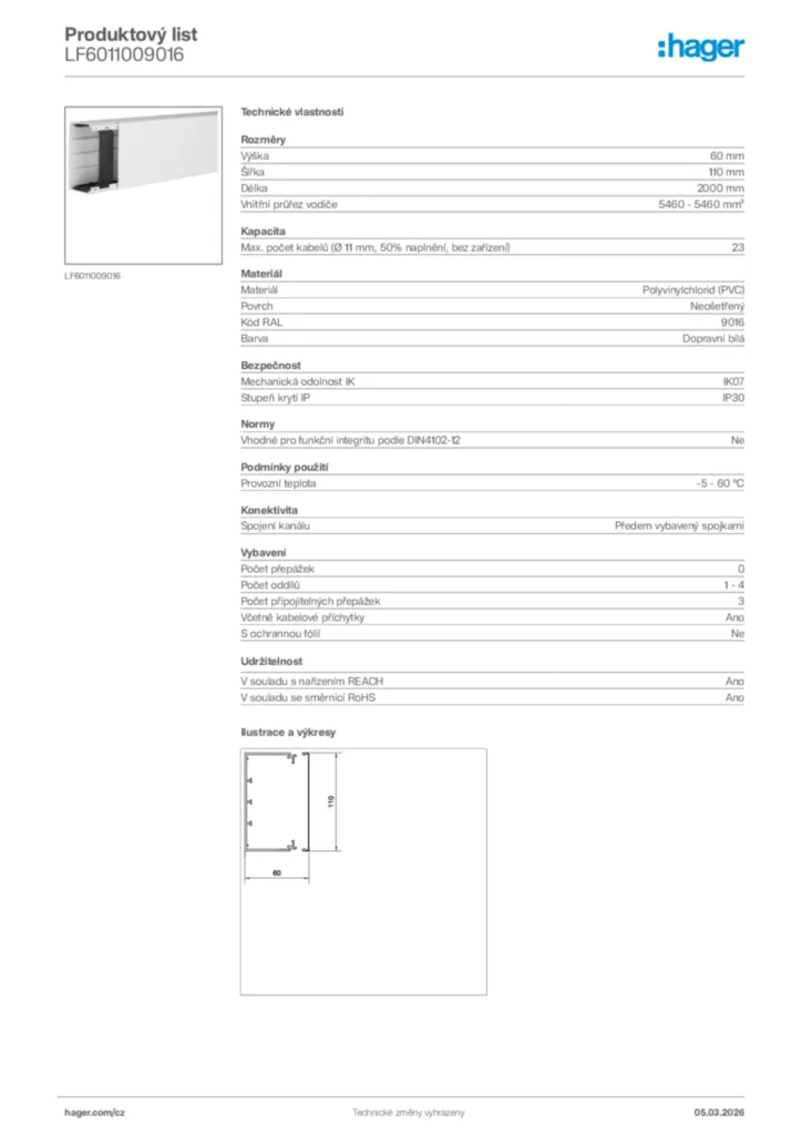 Obrázek Hager Product data sheet LF6011009016 | Hager