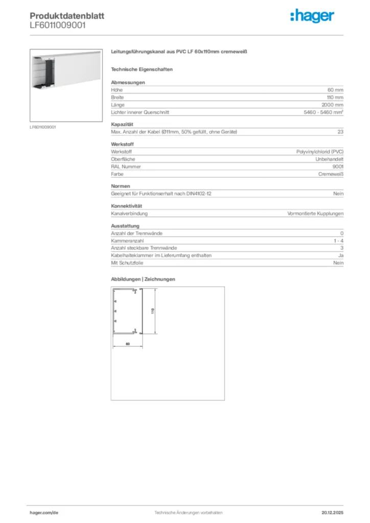 Bild Hager Produktdatenblatt LF6011009001 | Hager Deutschland