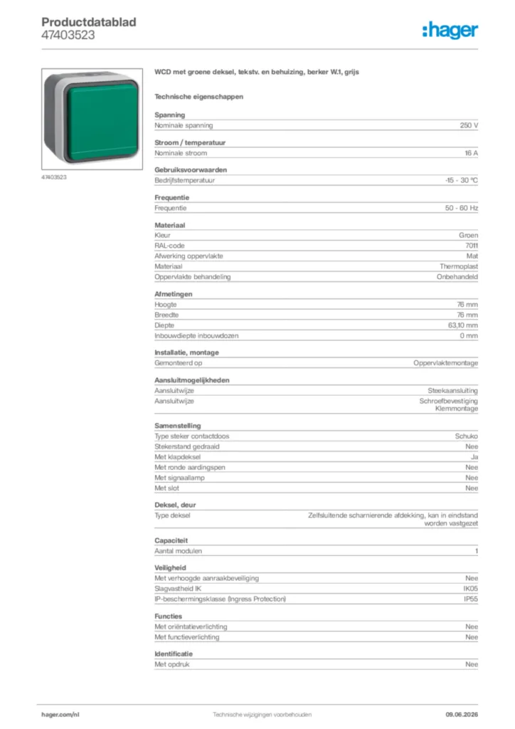 Afbeelding Hager Productdatablad 47403523 | Hager Nederland