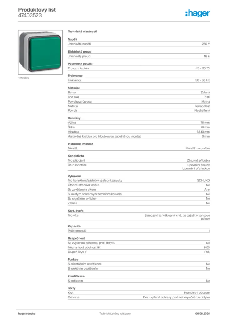 Obrázek Hager Generováno - Datový list produktu 47403523 | Hager