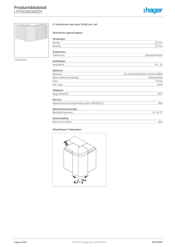 Afbeelding Hager Productdatablad LFF300639001 | Hager Nederland